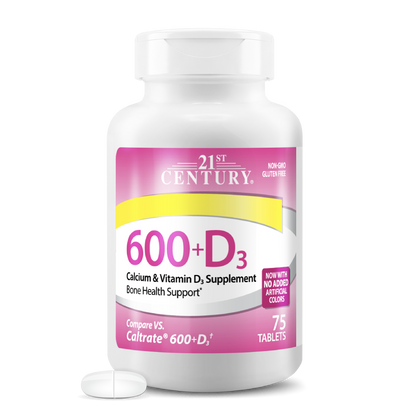 21st Century 600+D3 supplement bottle on a white background