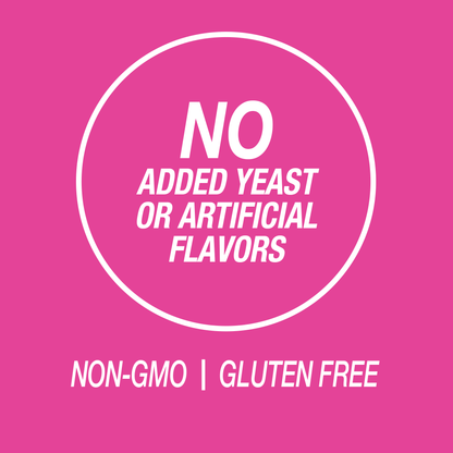 A graphic icon with the words no added yeast or artificial flavors, non-GMO and gluten free.
