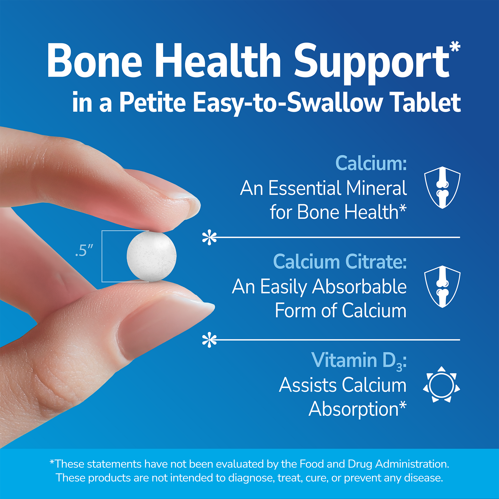 Petite tablet size comparison — small easy-to-swallow calcium supplement