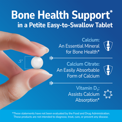 Petite tablet size comparison — small easy-to-swallow calcium supplement