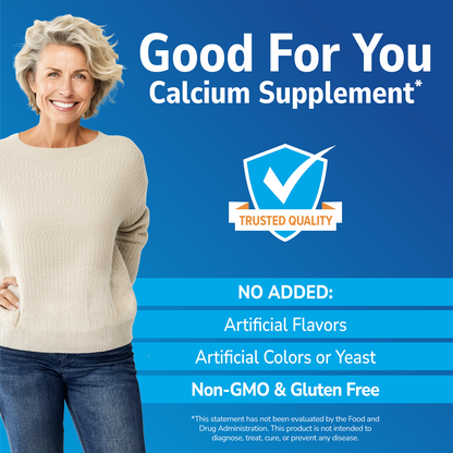 Gluten Free and Non-GMO certification badges on 21st Century Calcium Citrate + D3