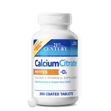 21st Century Calcium Citrate Petites + D3 supplement bottle, 200 tablets, bone health support with Vitamin D3