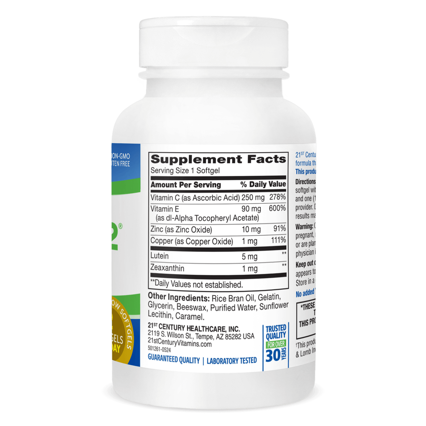 Left side bottle view of 21st Century Health Eyes SuperView2 softgels.