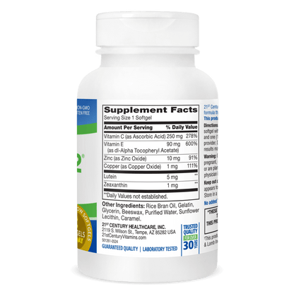 Left side bottle view of 21st Century Health Eyes SuperView2 softgels.