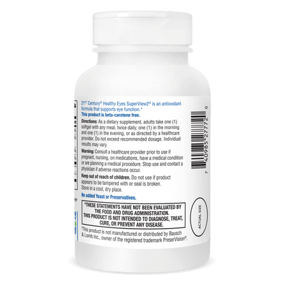 Right side bottle view of 21st Century Health Eyes SuperView2 softgels.