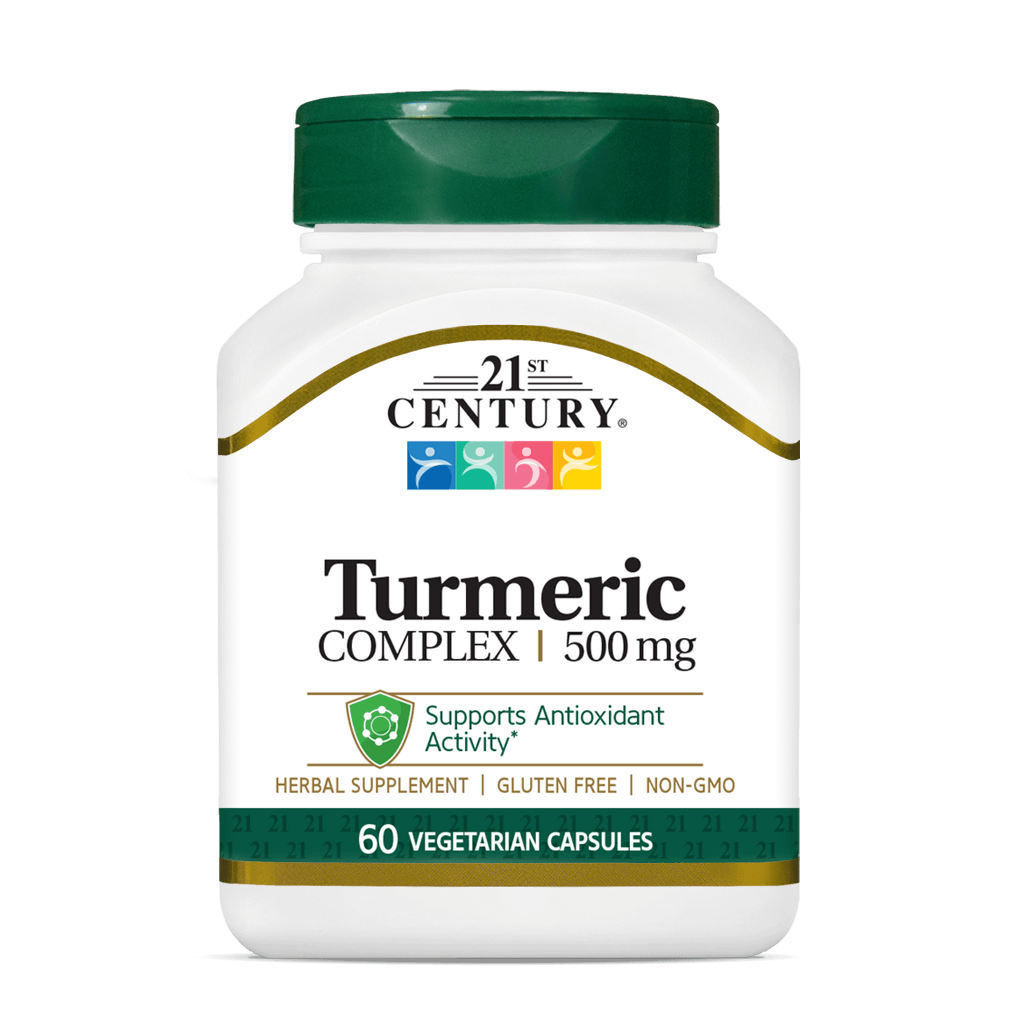 A bottle of 21st Century Turmeric 500 mg Complex vegetarian capsules.