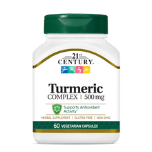 A bottle of 21st Century Turmeric 500 mg Complex vegetarian capsules.