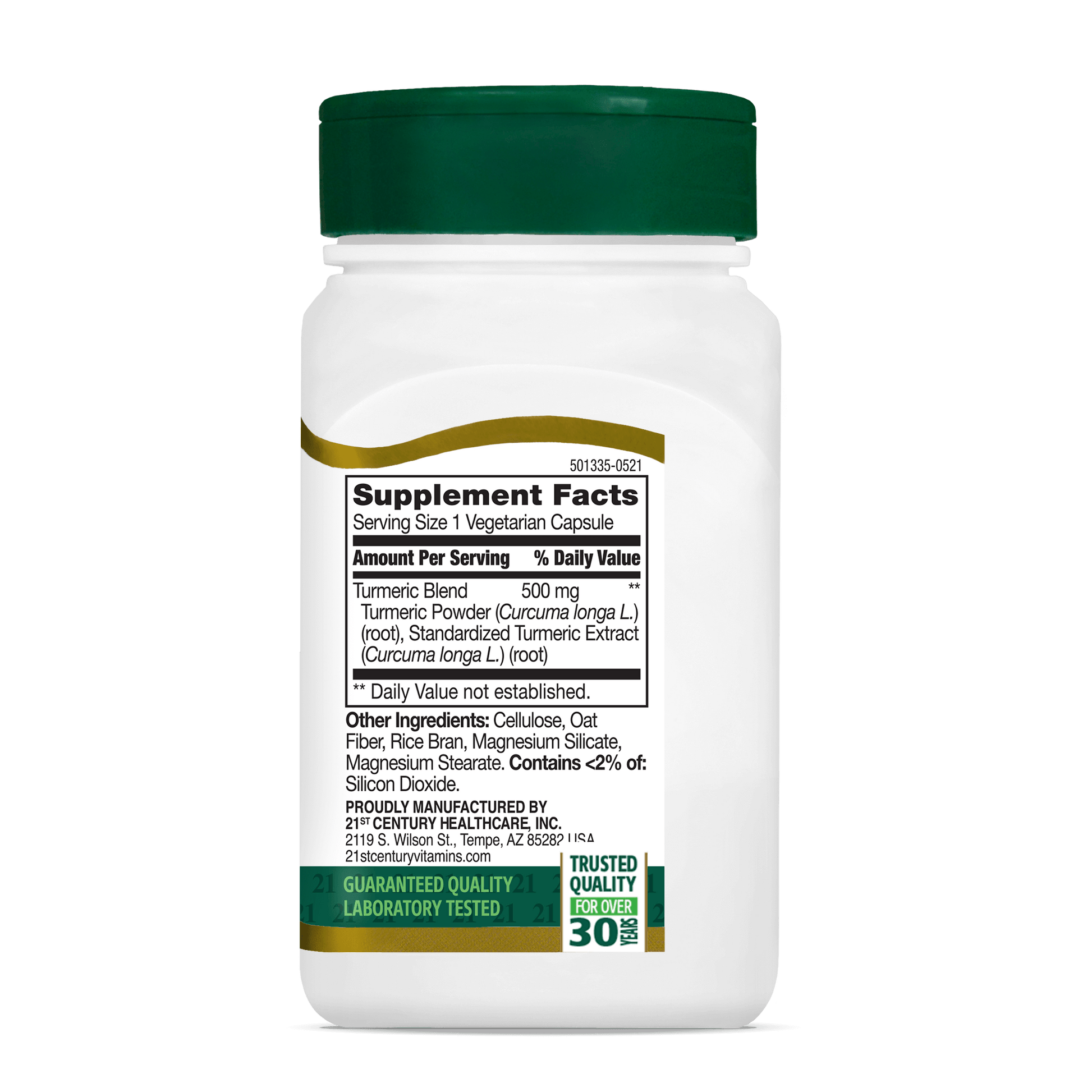 Right side bottle view of 21st Century Turmeric 500 mg Complex vegetarian capsules.
