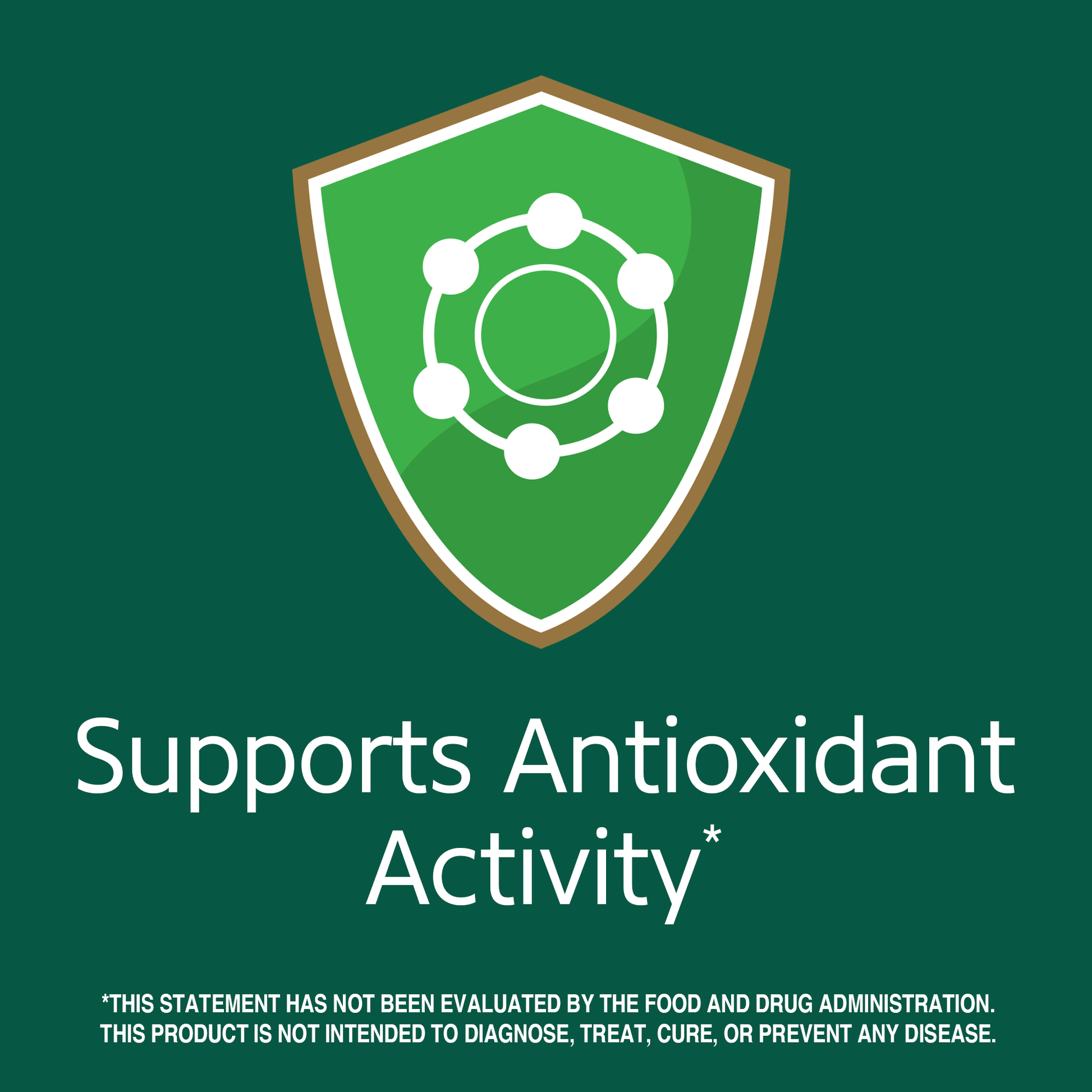 Support antioxidant activity claim with antioxidant graphic icon.