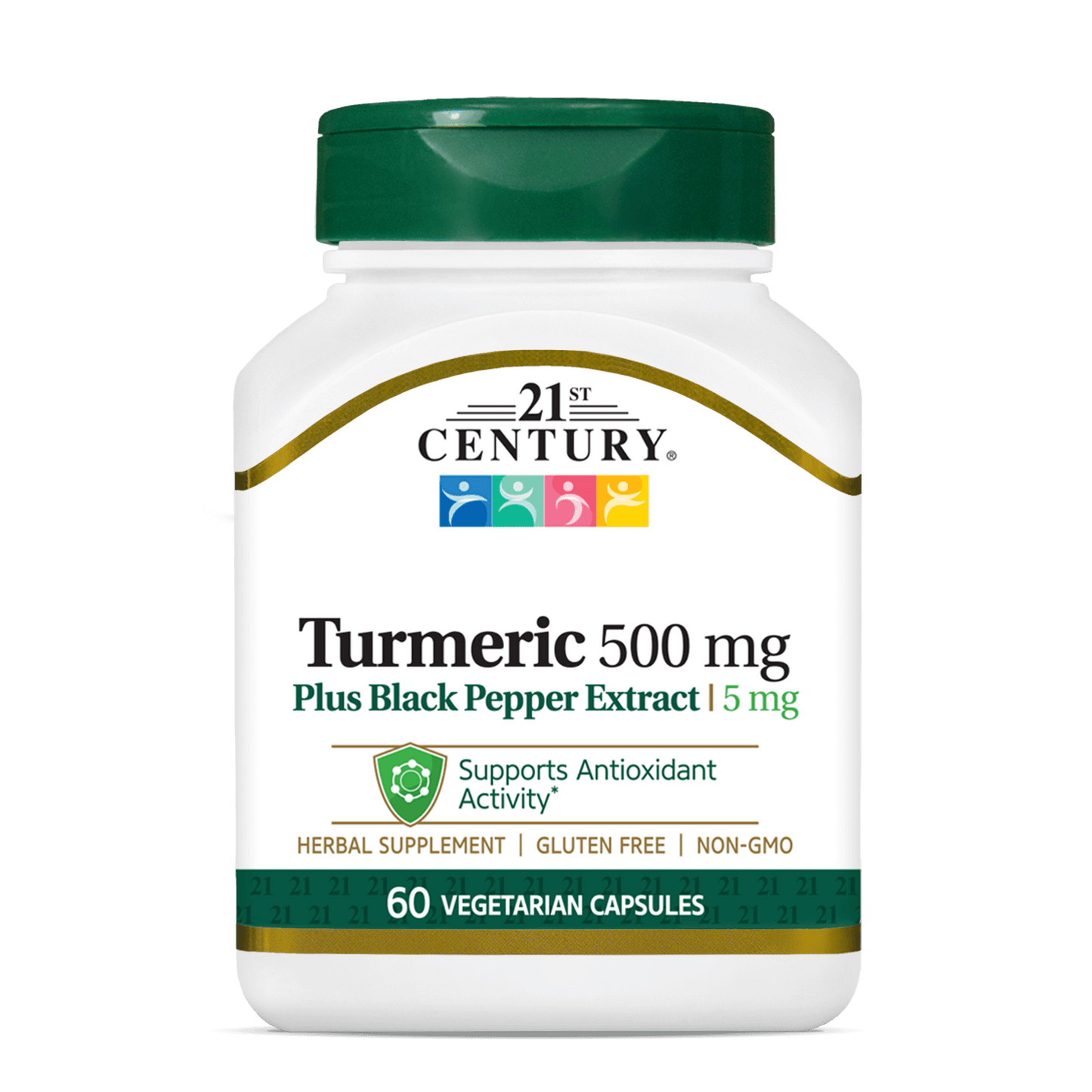 A bottle of 21st Century Turmeric 500 mg Plus Black Pepper Extract vegetarian capsules.
