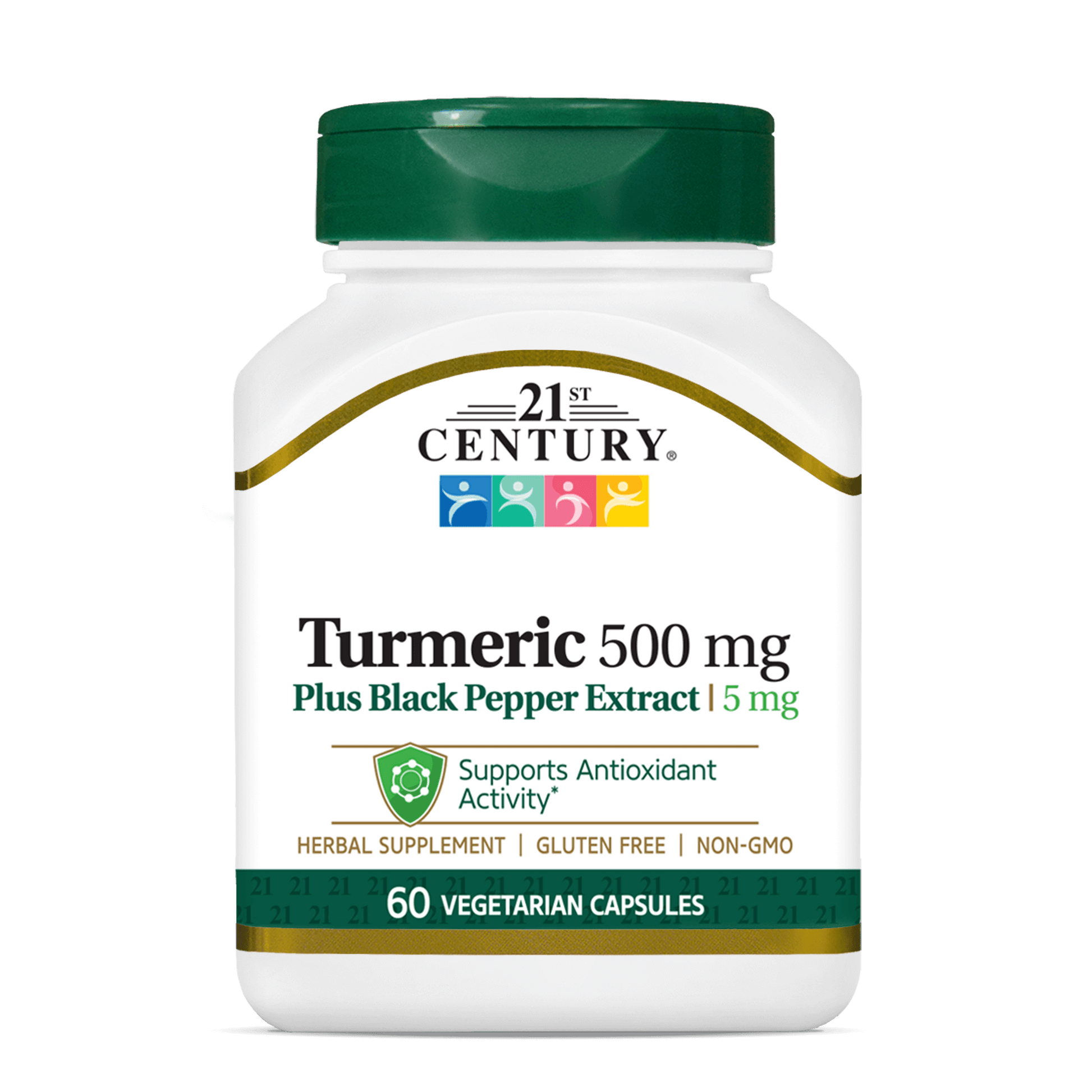 A bottle of 21st Century Turmeric 500 mg Plus Black Pepper Extract vegetarian capsules.