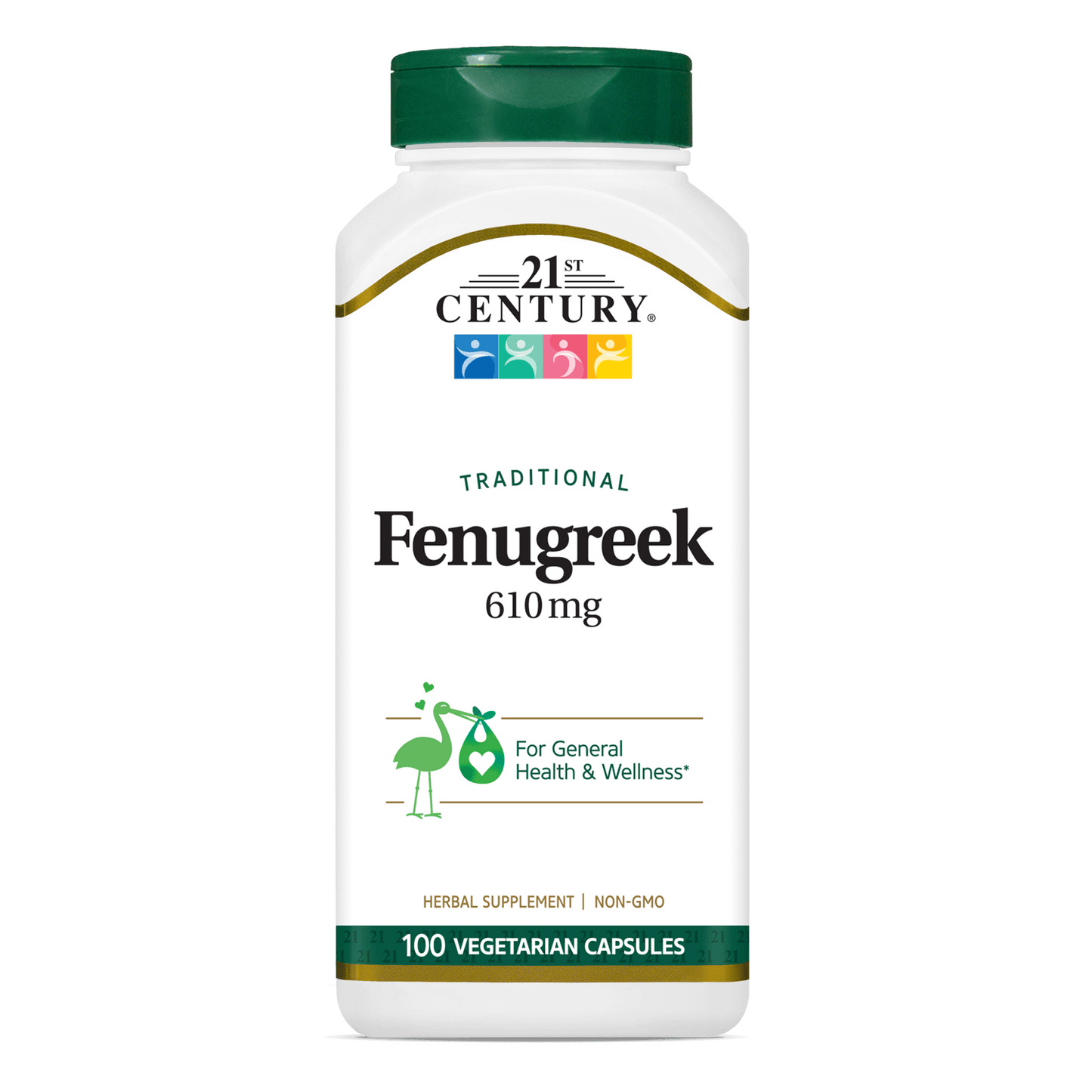 A bottle of 21st Century Fenugreek 610 mg vegetarian capsules.