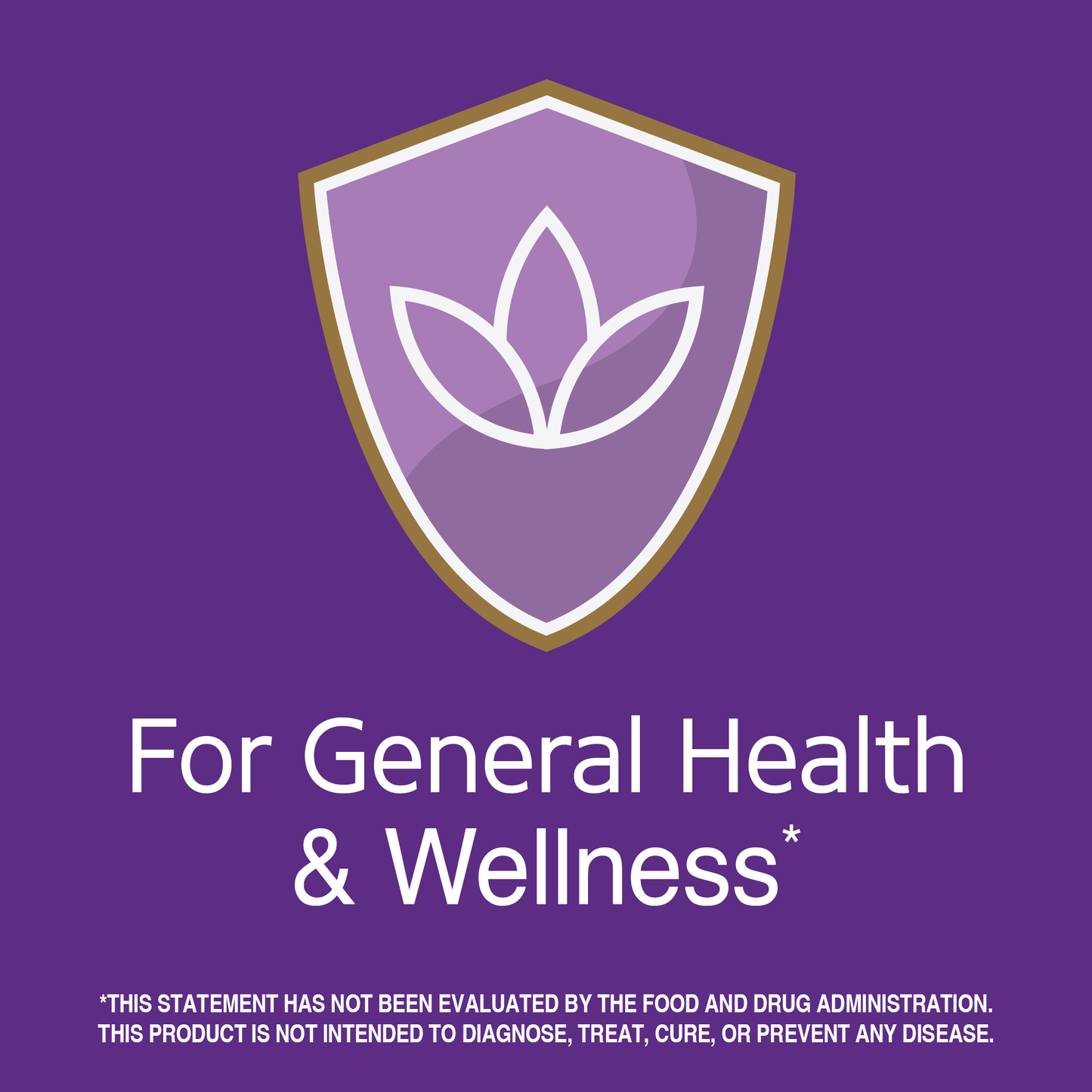 Logo with a shield and leaves on a purple background, indicating use for general health and wellness.