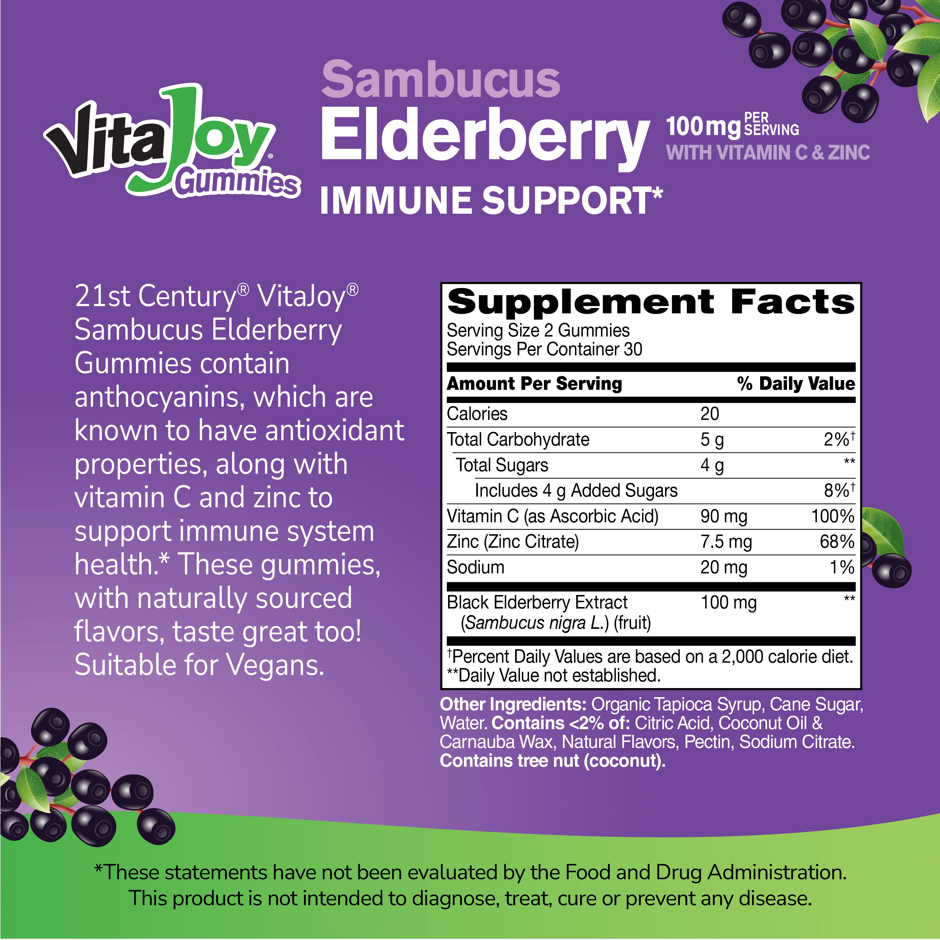 VitaJoy Sambucus Elderberry 100 mg Gummies – 21st Century Vitamins
