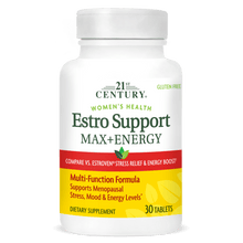 A bottle of 21st Century Estro Support Max Plus Energy tablets.