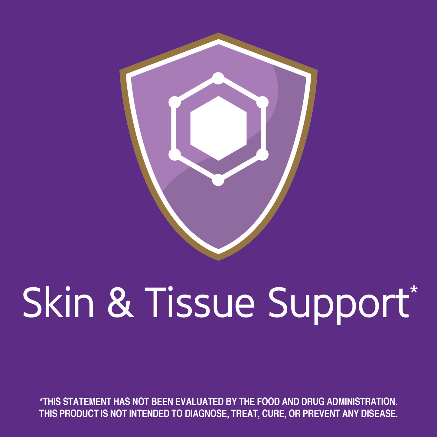 Skin and tissue support claim with amino acid graphic icon.