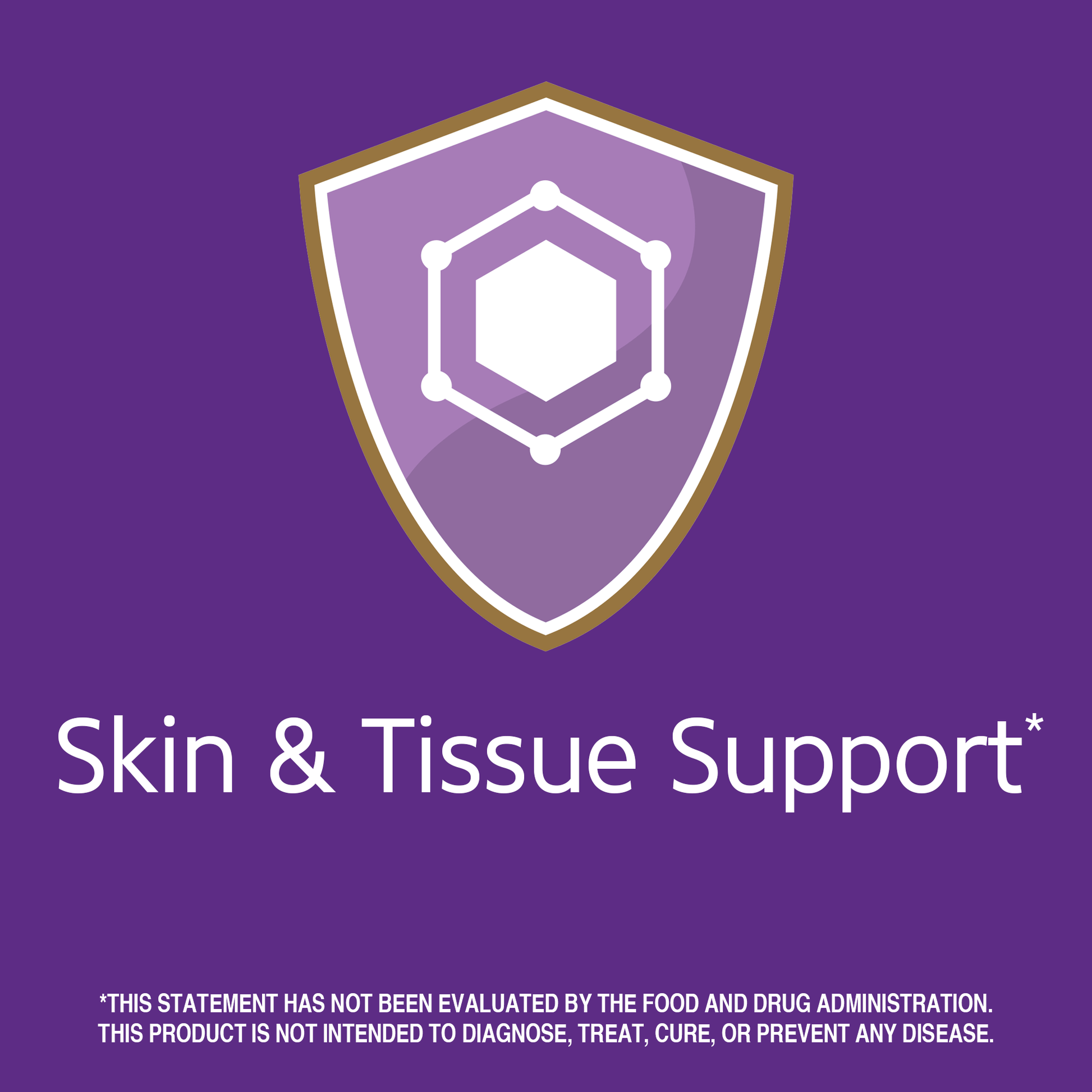Skin and tissue support claim with amino acid graphic icon.