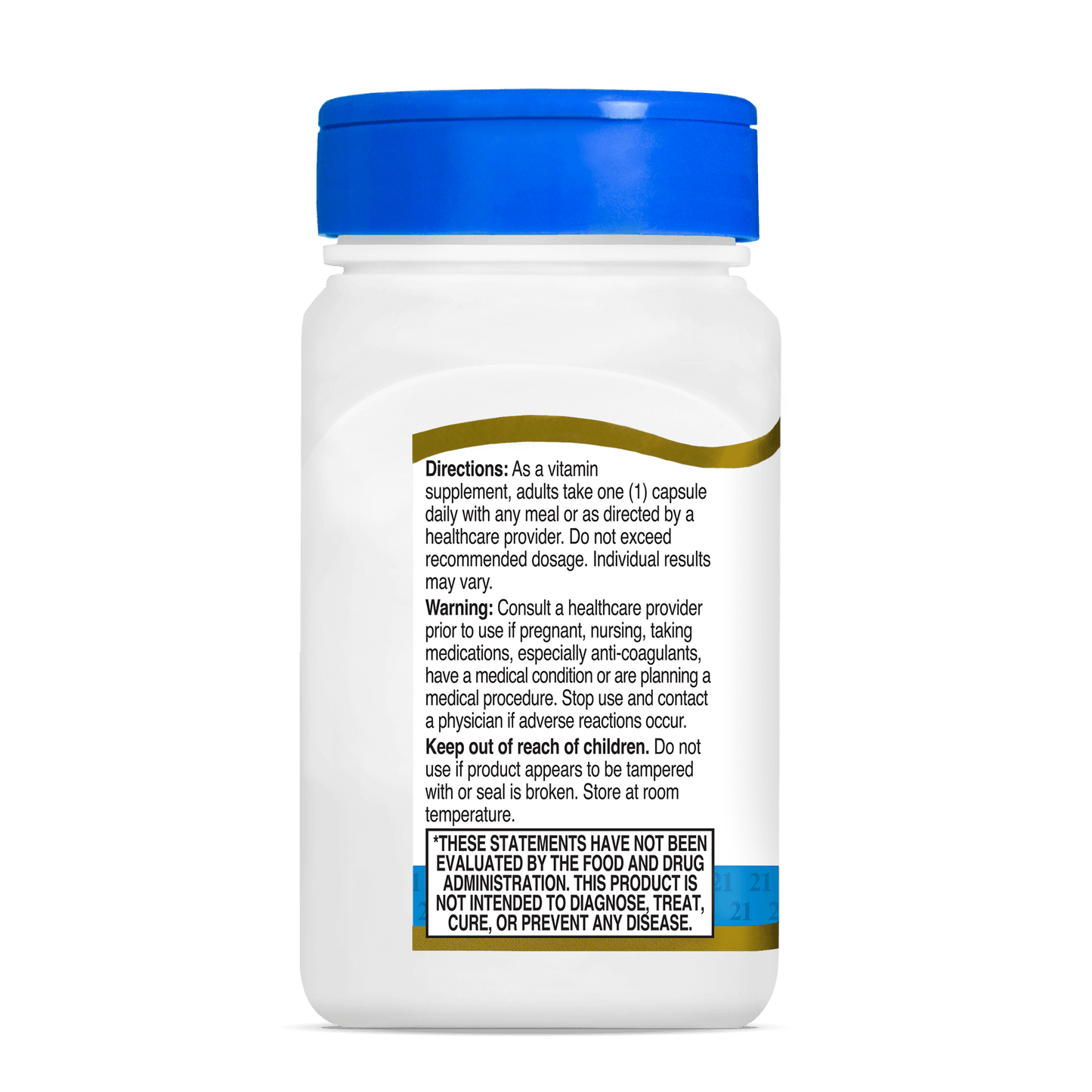 Left side bottle view of 21st Century Vitamin K2 100 mcg MK-7 vegetarian capsules.