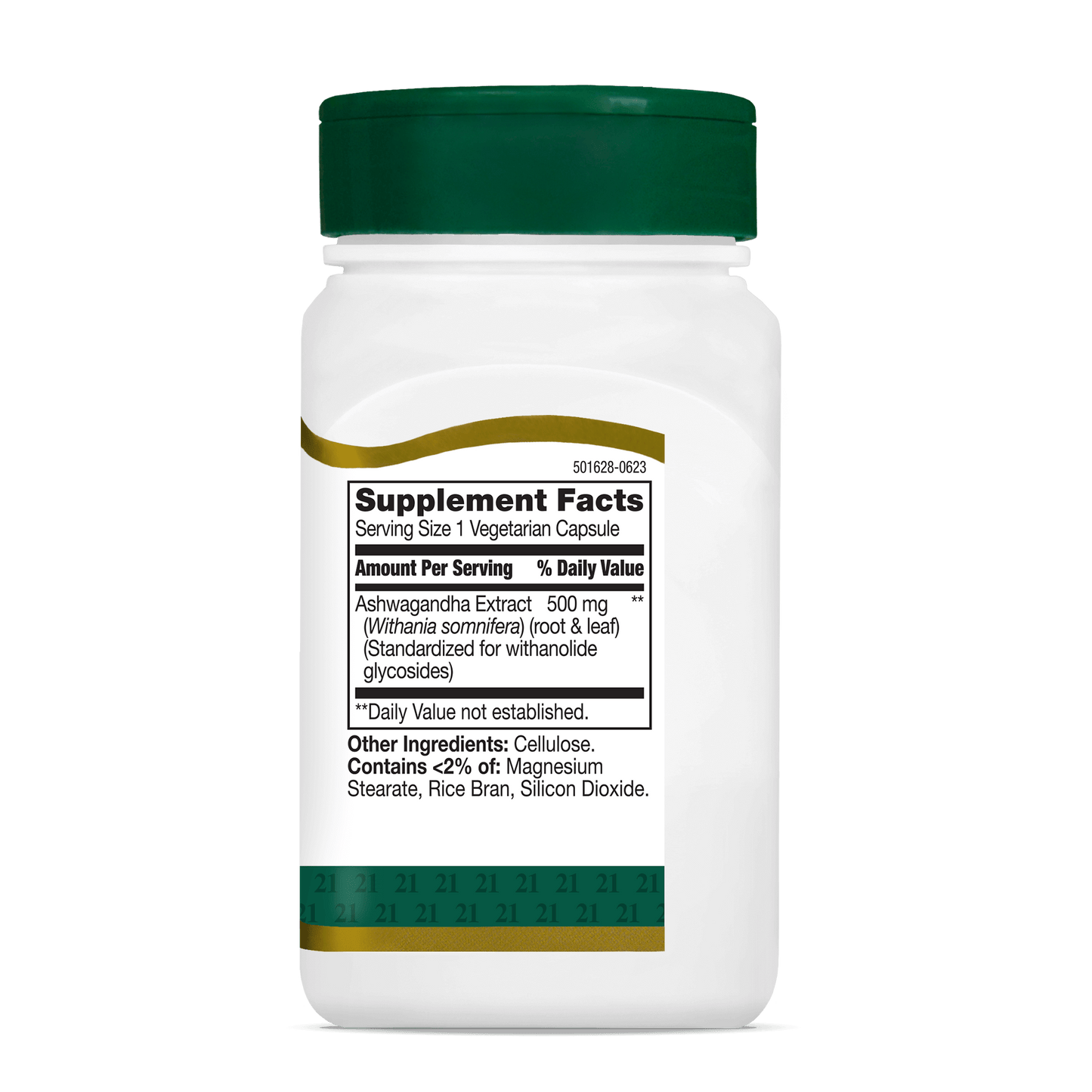 Right side bottle view of 21st Century Ashwagandha Extract vegetarian capsules.