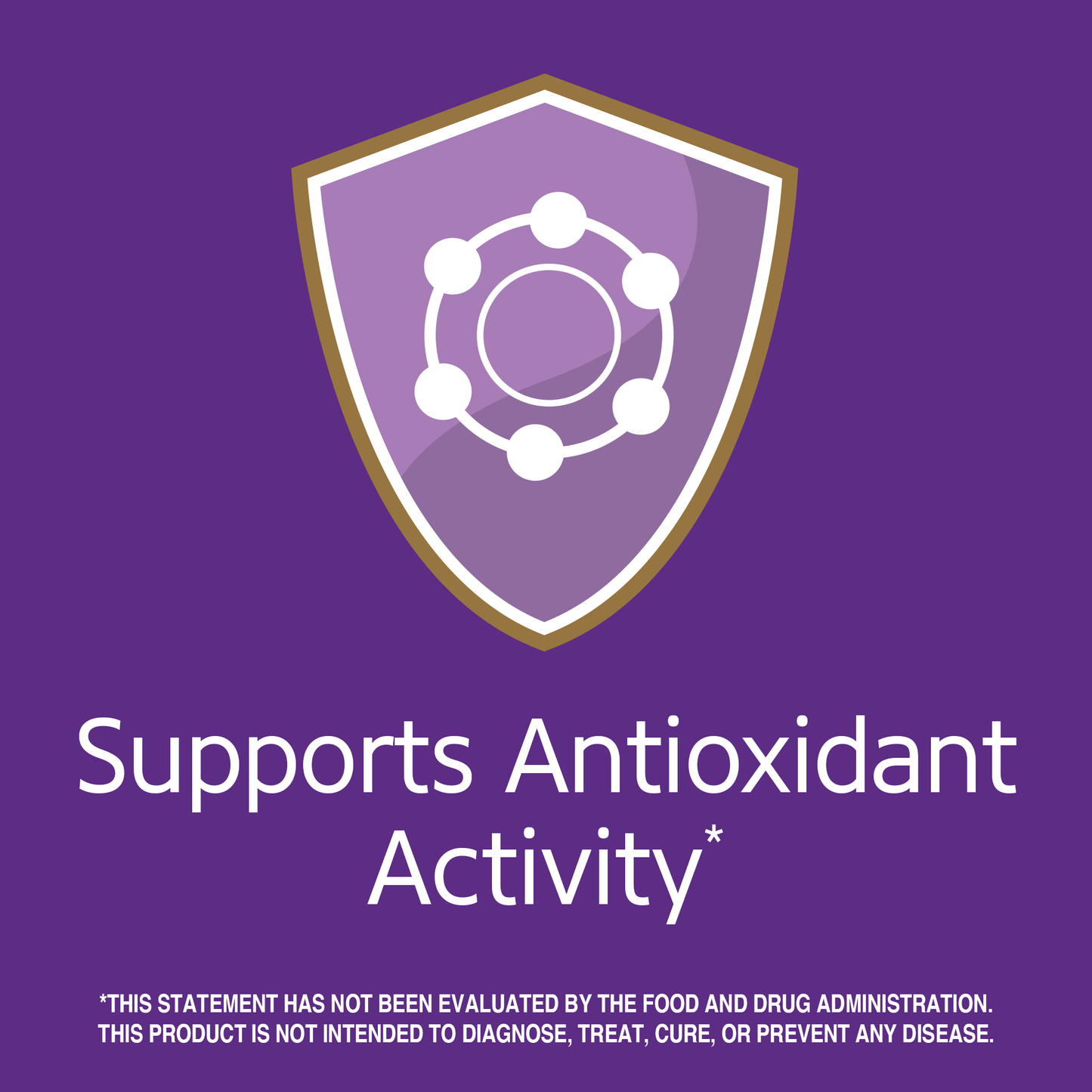 Supports antioxidant activity claim with digestive graphic icon.