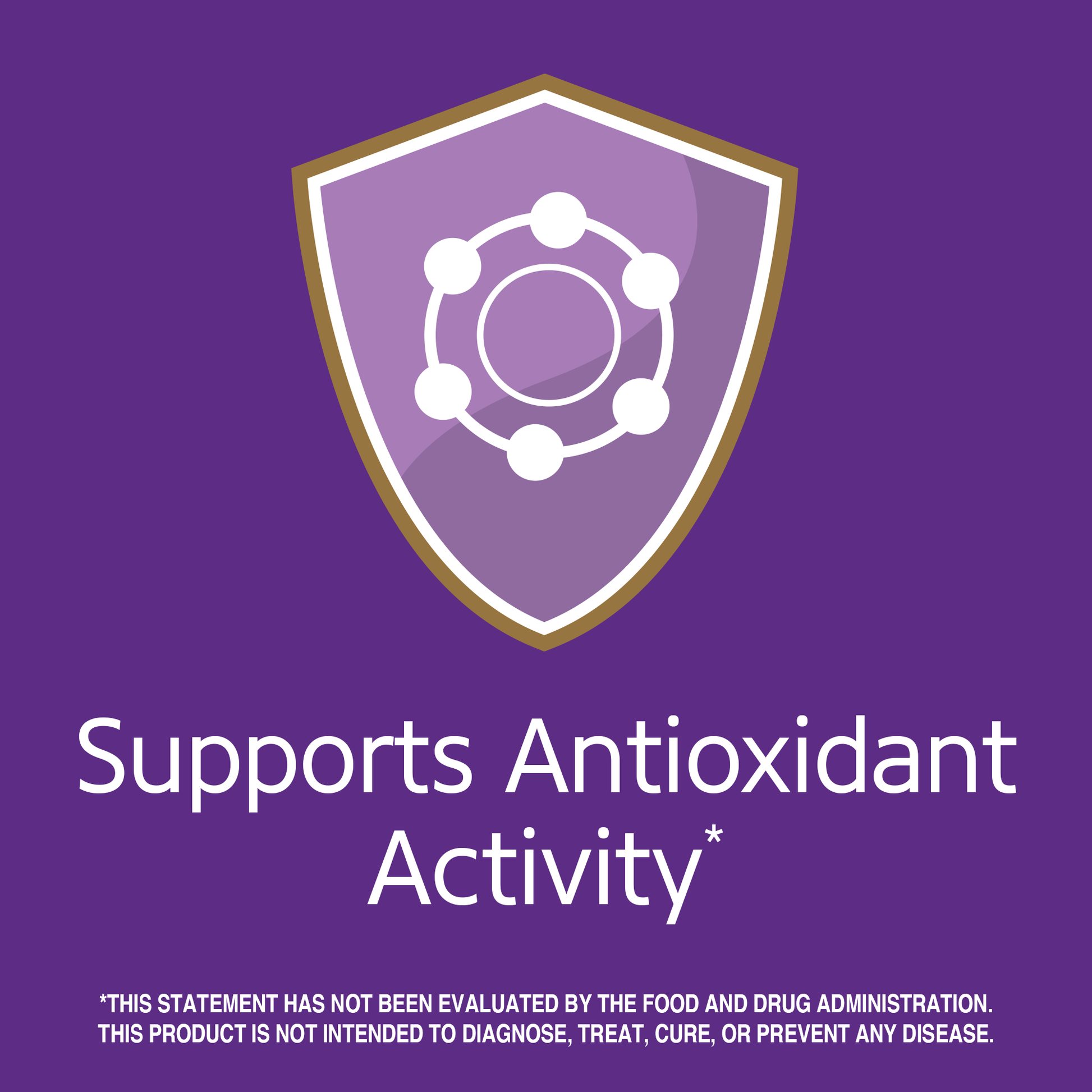 Supports antioxidant activity claim with digestive graphic icon.