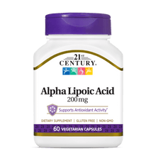 A bottle of 21st Century Alpha Lipoic Acid 200 mg capsules.