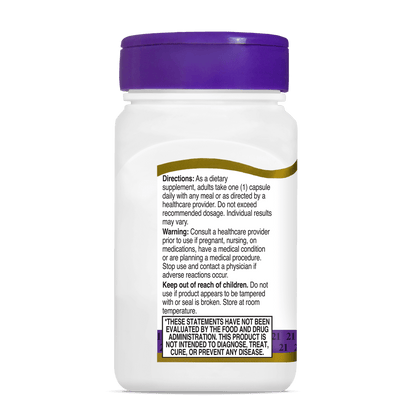 Left side bottle view of 21st Century Alpha Lipoic Acid 200 mg capsules.