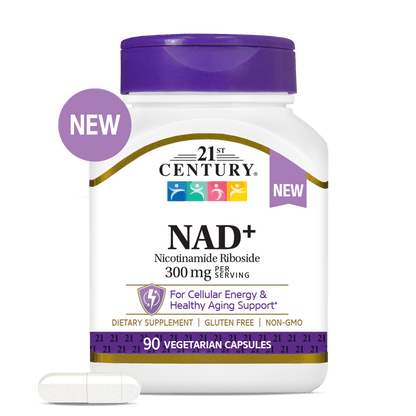 21st Century NAD supplement bottle with a purple cap on a white background
