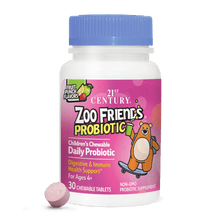 A bottle of 21st Century Zoo Friends Probiotic chewable tablets.