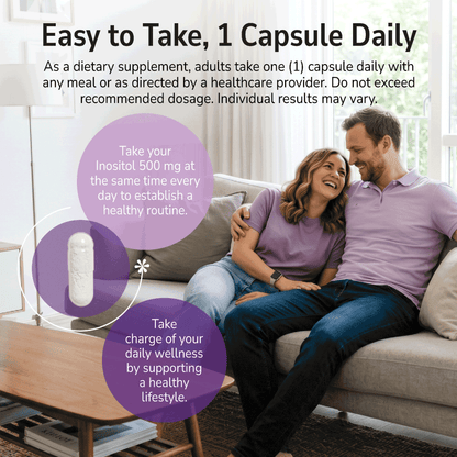 Man and woman smiling on a sofa indoors with a product advertisement overlay and product directions
