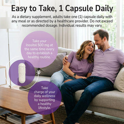 Man and woman smiling indoors with a product advertisement overlay and product directions