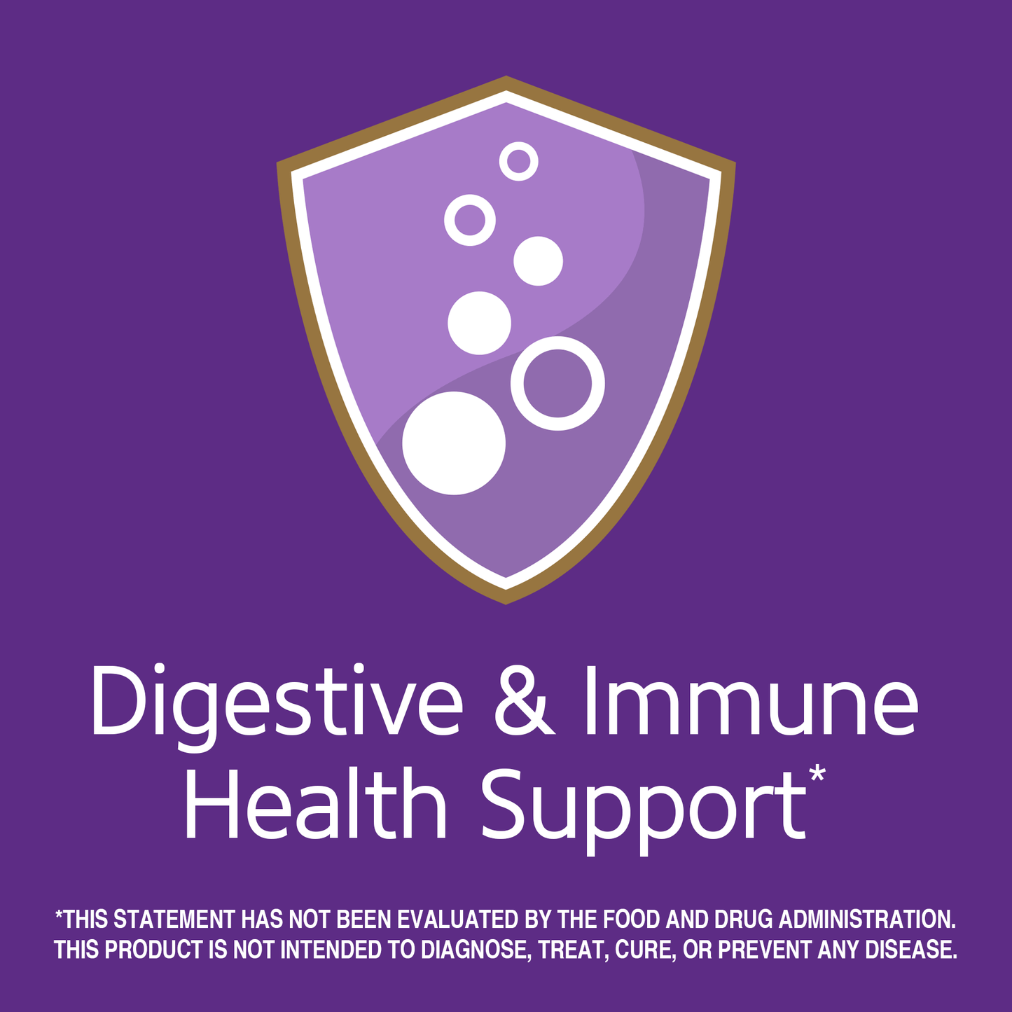 Digestive and immune health support with probiotic graphic icon.