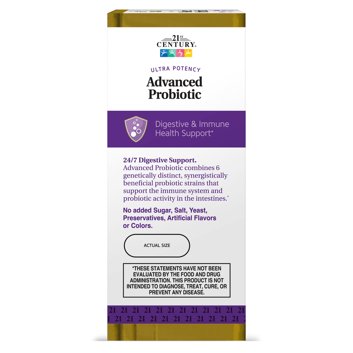Left side box view of 21st Century Advanced Probiotic capsules.