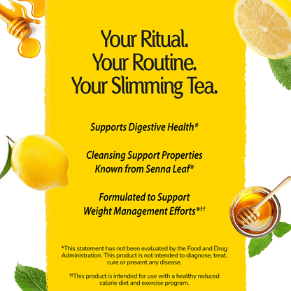 Herbal Slimming Tea with health supplement information overlay