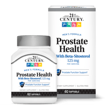A box and bottle of 21st Century Prostate Health with Beta-Sitosterol 125 mg per serving softgels.