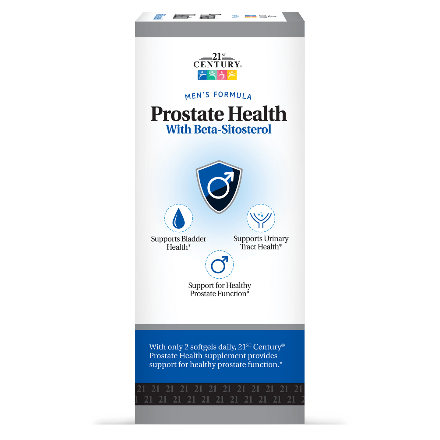 Left side box view of 21st Century Prostate Health with Beta-Sitosterol 125 mg per serving softgels.