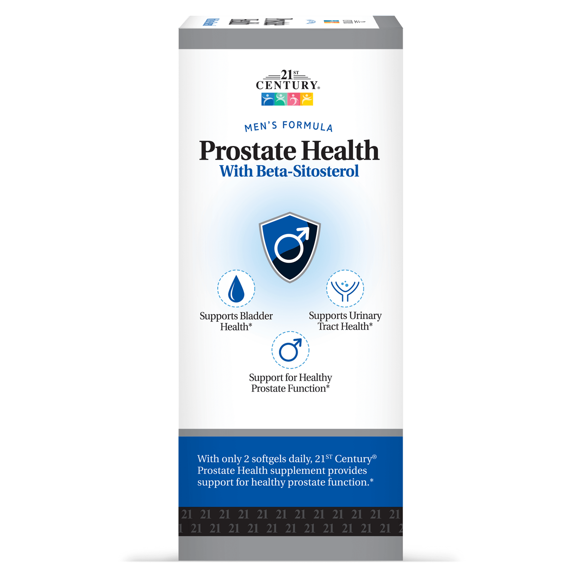 Left side box view of 21st Century Prostate Health with Beta-Sitosterol 125 mg per serving softgels.