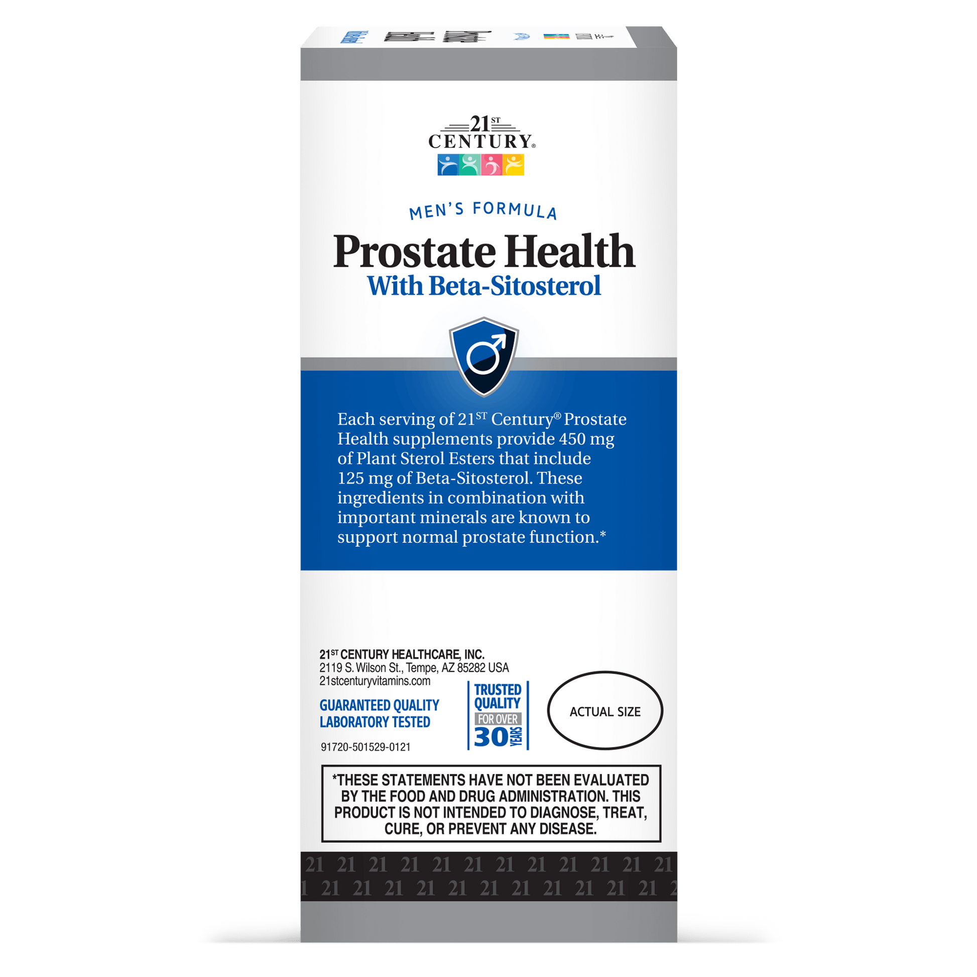 Right side box view of 21st Century Prostate Health with Beta-Sitosterol 125 mg per serving softgels.