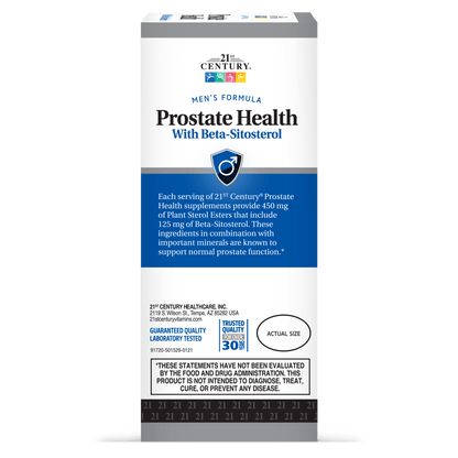 Right side box view of 21st Century Prostate Health with Beta-Sitosterol 125 mg per serving softgels.