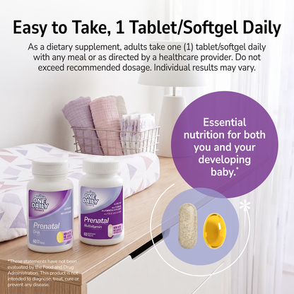 Prenatal bottles in a nursery with a product advertisement overlay and product directions