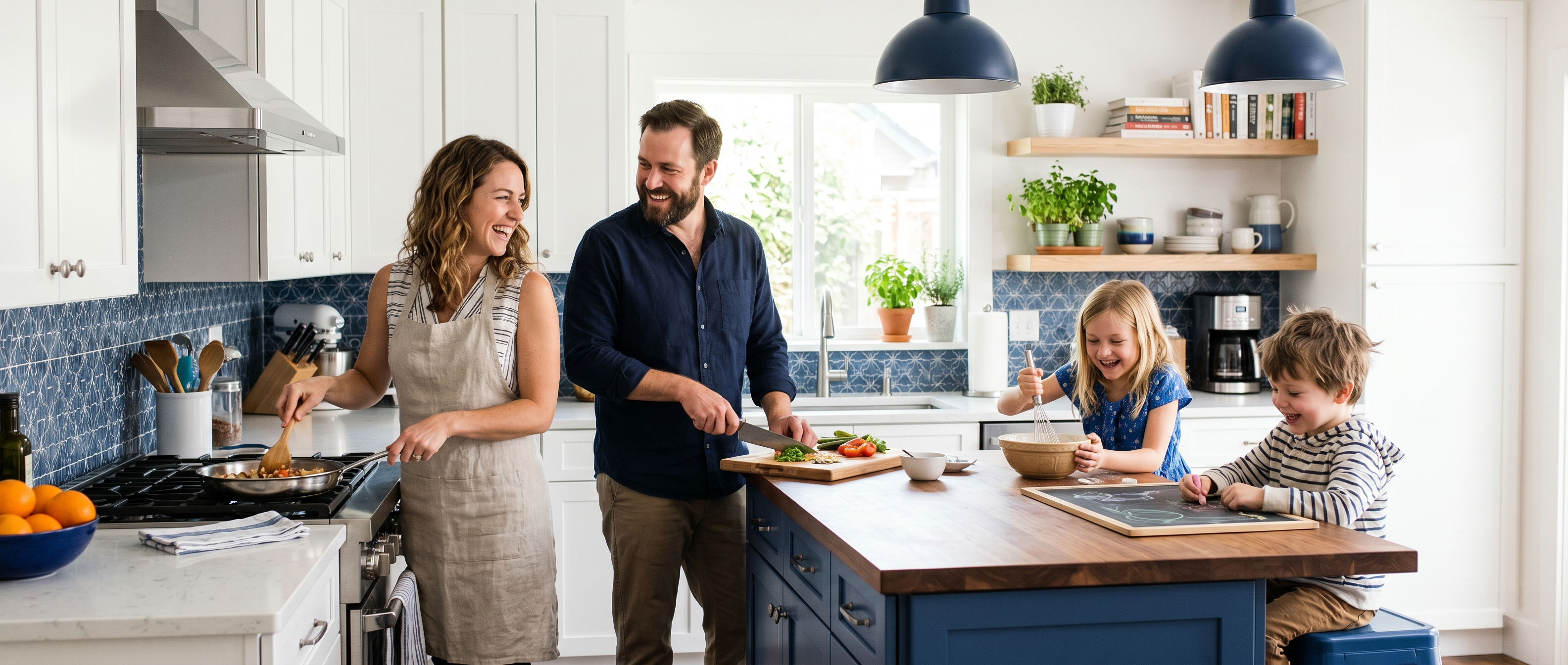 Happy family cooking in the kitchen