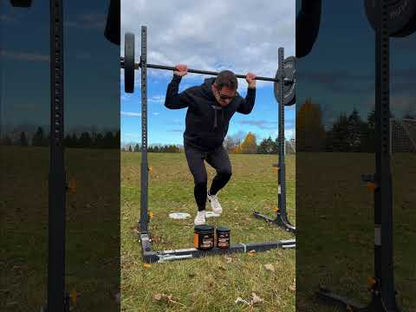 Man traveling in a van is working out drinking Full Fuel 365 Creatine and PreWorkout Mix.