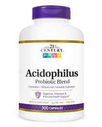 A bottle of 21st Century Acidophilus Probiotic Blend capsules.