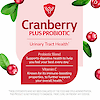 A graphic image with cranberries and cranberry leaves with the words cranberry plus probiotic, urinary tract health, probiotic blend supports digestive health to help you feel your best every day, and vitamin c known for its immune-boosting properties to further support your overall health.
