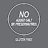 A graphic icon with the words no added salt or preservatives and gluten free.