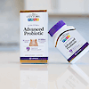 A bottle of 21st Century Advanced Probiotic capsules leaning against a box of Advanced Probiotic capsules.