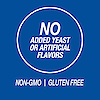 A graphic icon with the words no added yeast or artificial flavors, non-GMO and gluten free.