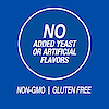 A graphic icon with the words no added yeast or artificial flavors, non-GMO and gluten free.