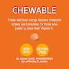 A graphic icon with a vitamin c chewable tablet and the words these delicious orange flavored tablets are formulated for those who prefer to chew their vitamin c, non-GMO, gluten free, no added yeast, preservatives or artificial flavors.