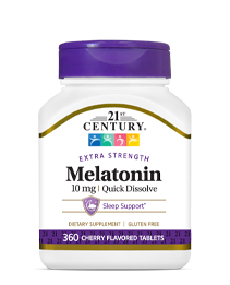 A bottle of 21st Century Melatonin 10 mg Quick Dissolve tablets.